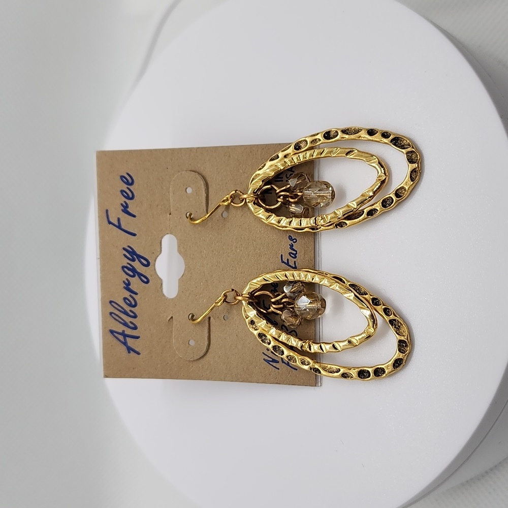 Gold Tone Double Teardrop Dangle Earrings